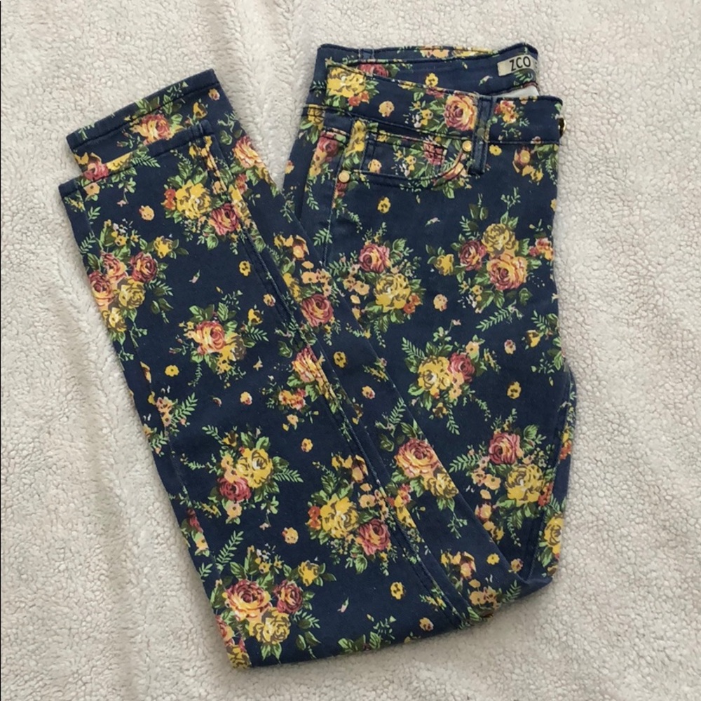 Navy Floral Skinny Jeans